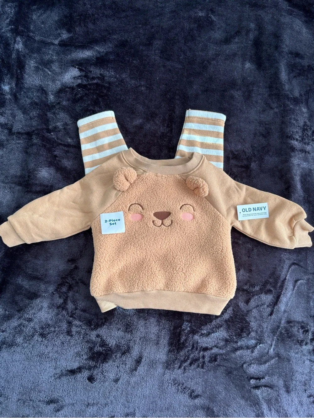 Old Navy Teddy Pullover and Striped Pants - Brown & Cream